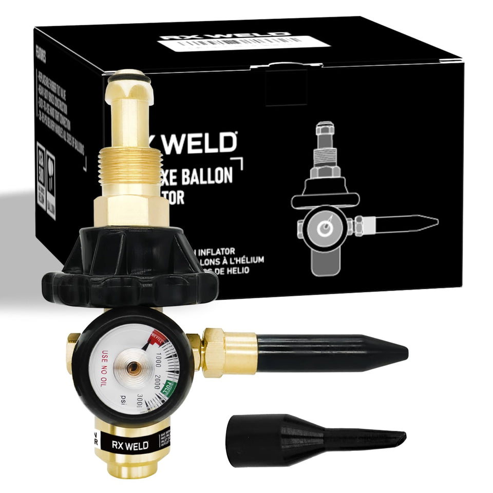 RX WELD helium regulator with CGA580 gauge for precise fills