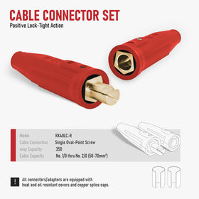 RX WELD LC40 connector-female: precision brass female end for 1/0–2/0 cables, easy securing.