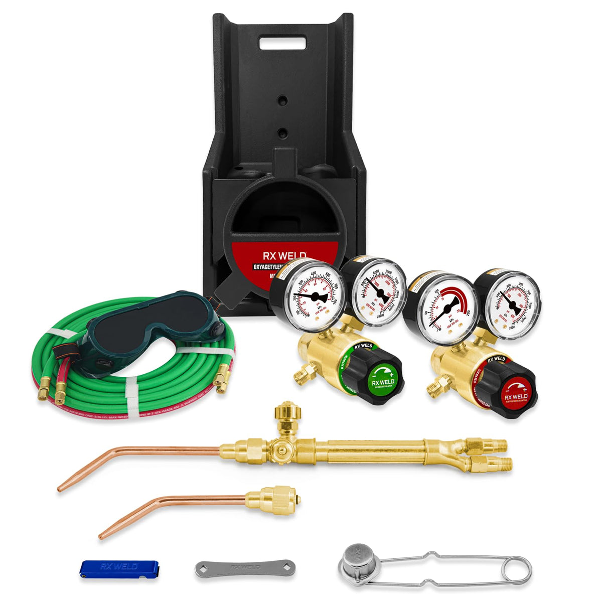RX WELD oxy-fuel torch kit setup for on-site HVAC repairs.