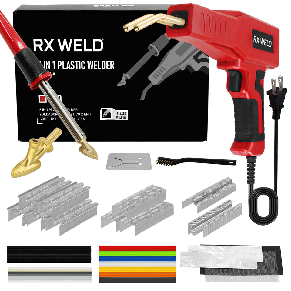 RX WELD plastic welder front view showing compact all-in-one repair tool