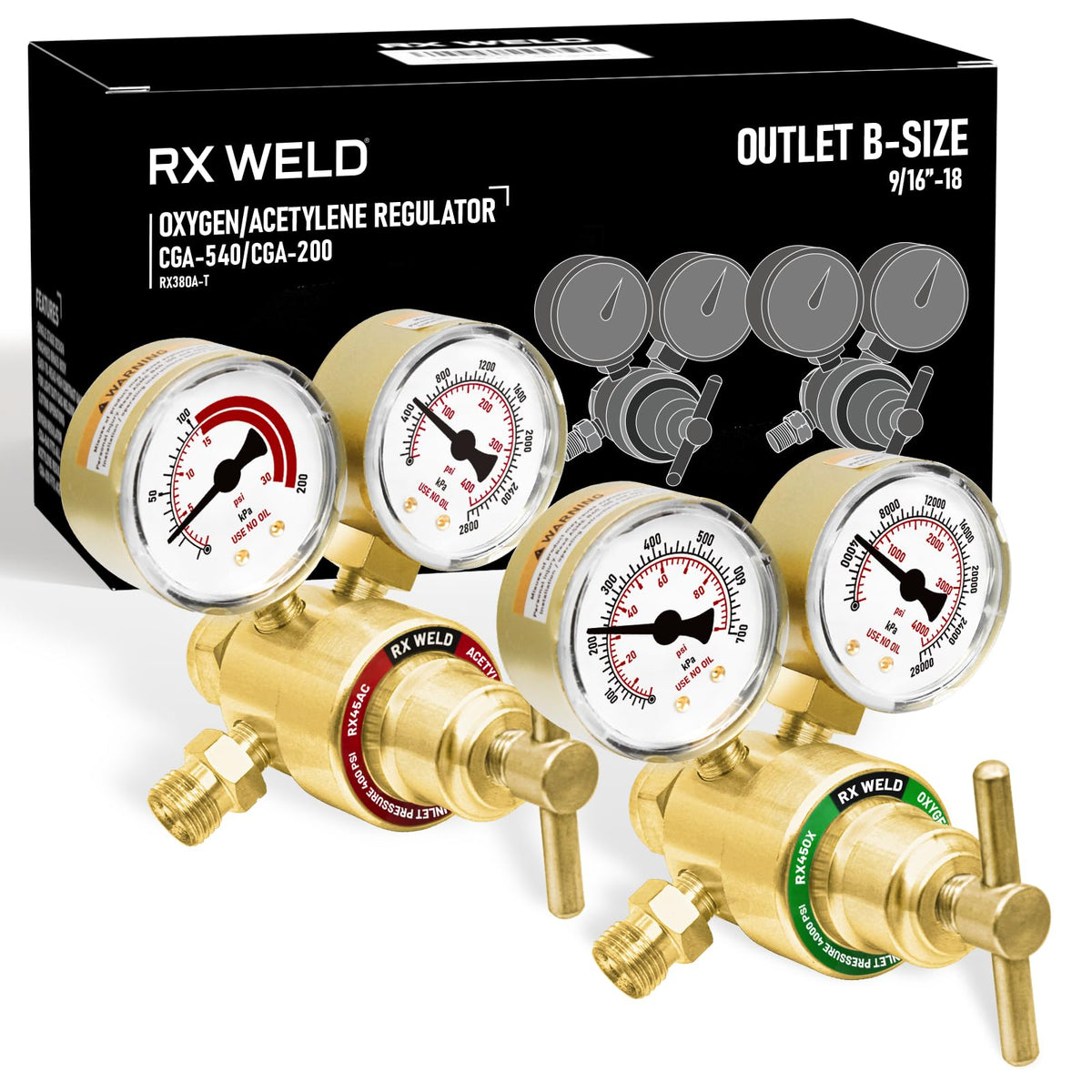 RX WELD regulator oxygen visual dials show precise delivery and control
