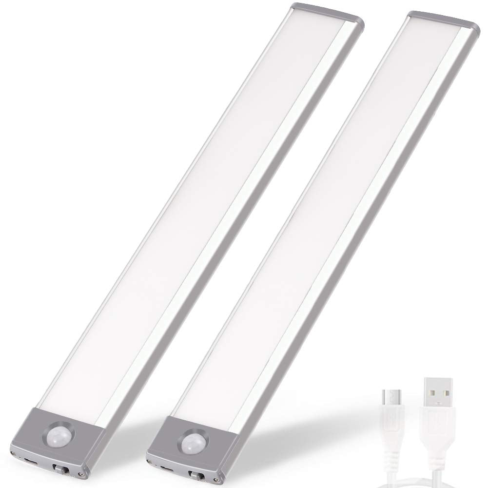 RXWLKJ rechargeable motion sensor LED lights in ultra-thin front view for glare-free lighting.