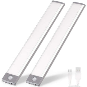 RXWLKJ rechargeable motion sensor LED lights in ultra-thin front view for glare-free lighting.
