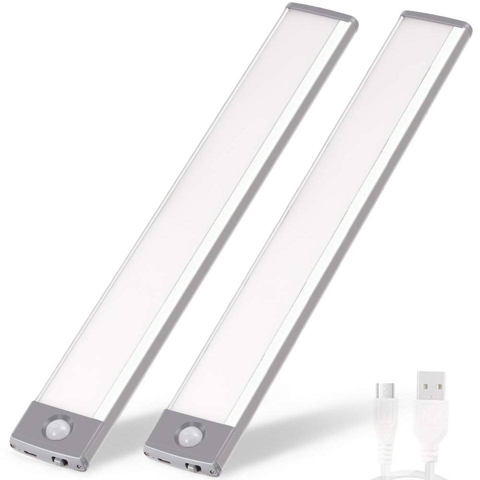 RXWLKJ rechargeable motion sensor LED lights in ultra-thin front view for glare-free lighting.