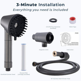 Ryamen 59-inch hose included: flexible reach for full-body rinsing and setup ease.