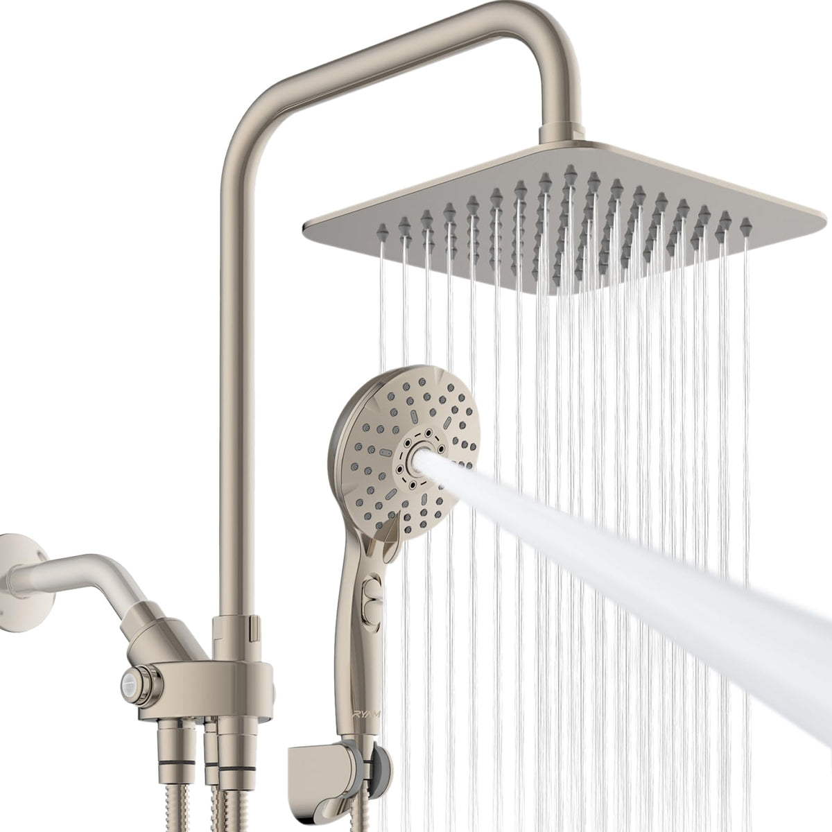 Ryamen dual shower head with 8-inch rainfall face for spa-like showers