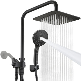 Ryamen dual shower head combo front view showing 8-inch rainfall head for spa-like showers.