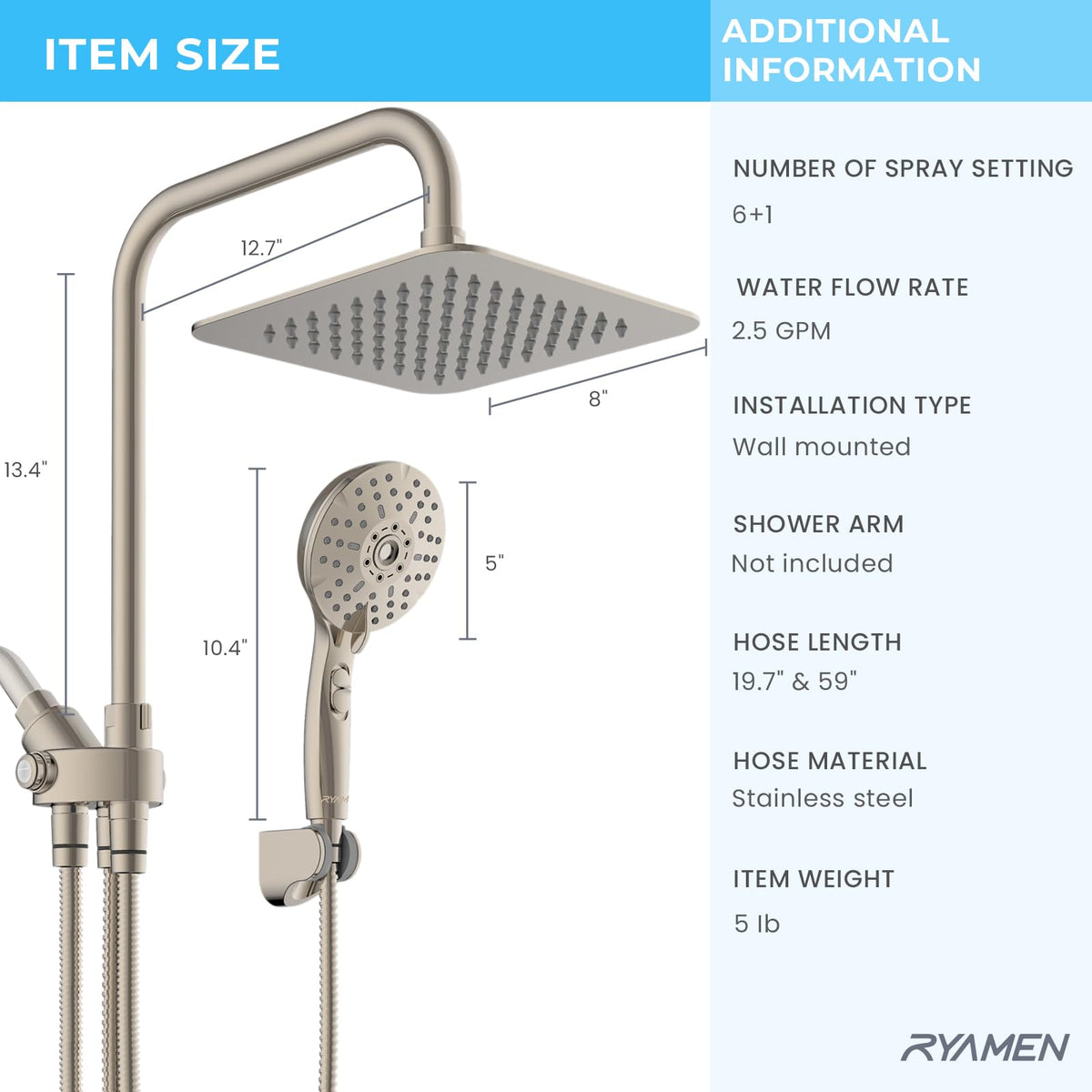 Ryamen shower system installed in a stylish bathroom configuration