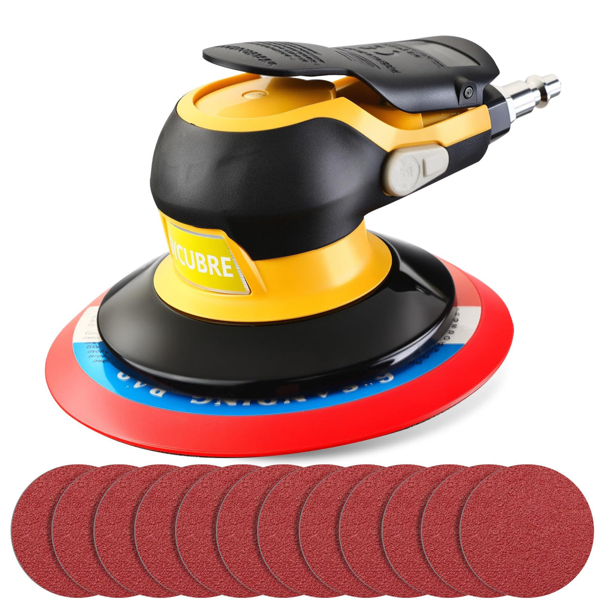 RYCUBRE DA sander 5-6in noise reduction boosts quiet auto body prep.