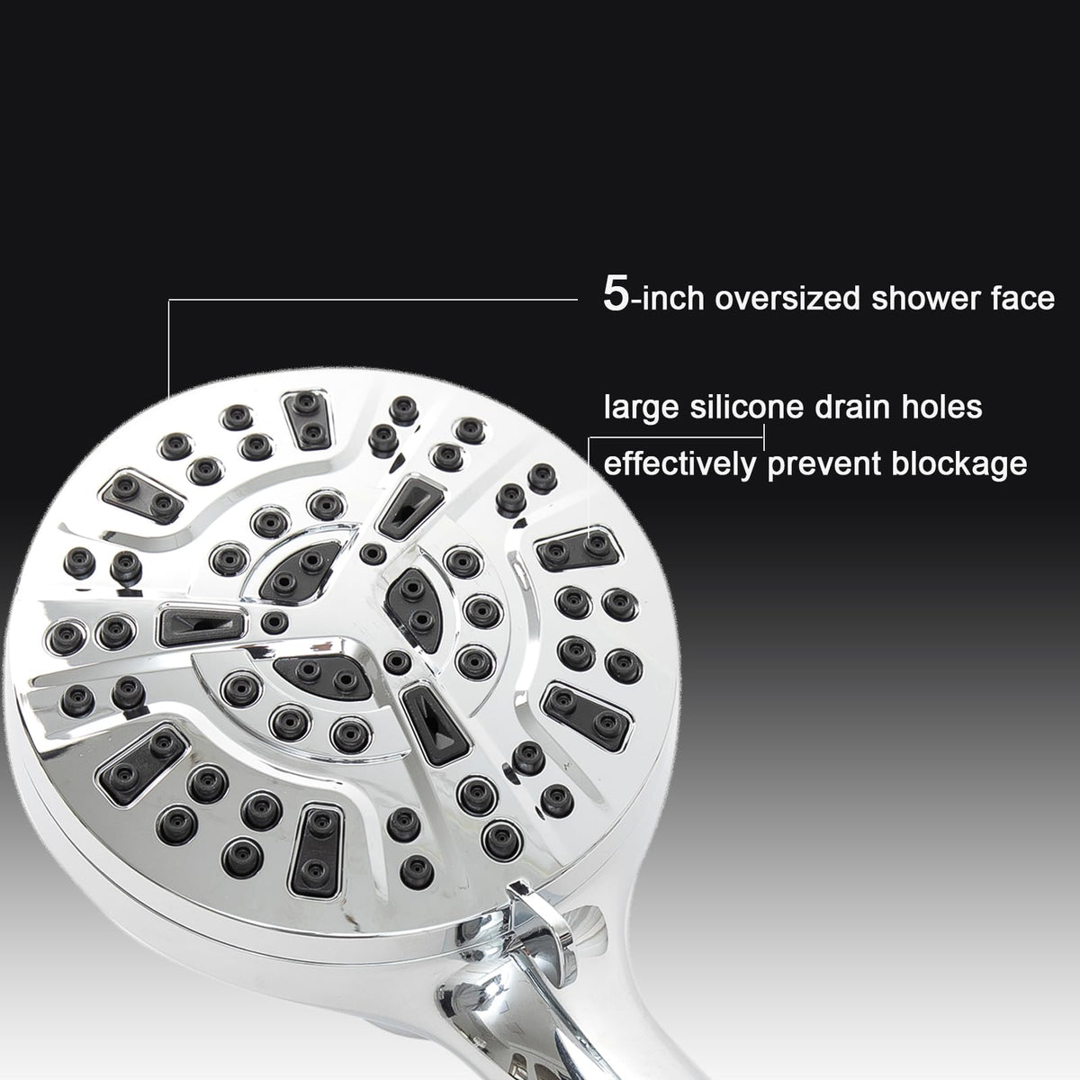 Ryhiac chrome finish showerhead for a sleek bathroom look.
