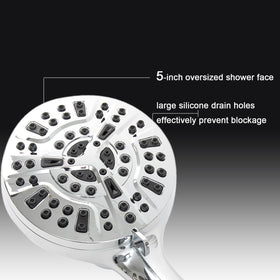 Ryhiac chrome finish showerhead for a sleek bathroom look.