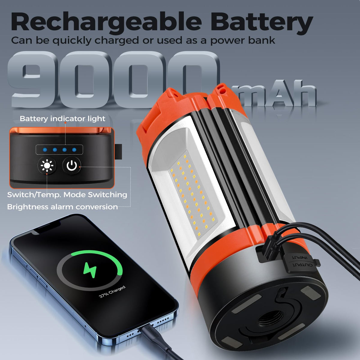 Rylpoint 12000mAh battery powering long-lasting camping lighting sessions