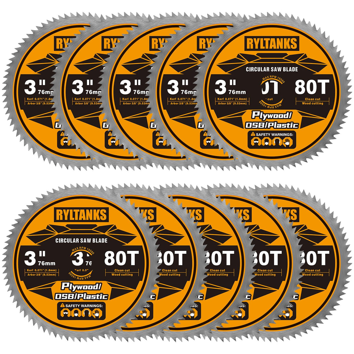 Ryltanks 3in 80T blade with 3/8-inch arbor for clean softwood cuts.