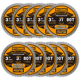 Ryltanks 3in 80T blade with 3/8-inch arbor for clean softwood cuts.
