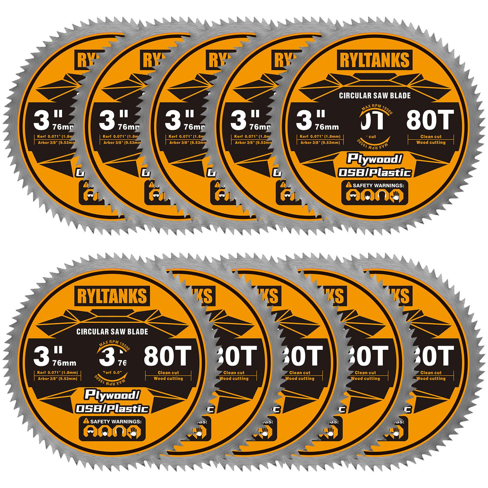 Ryltanks 3in 80T blade with 3/8-inch arbor for clean softwood cuts.