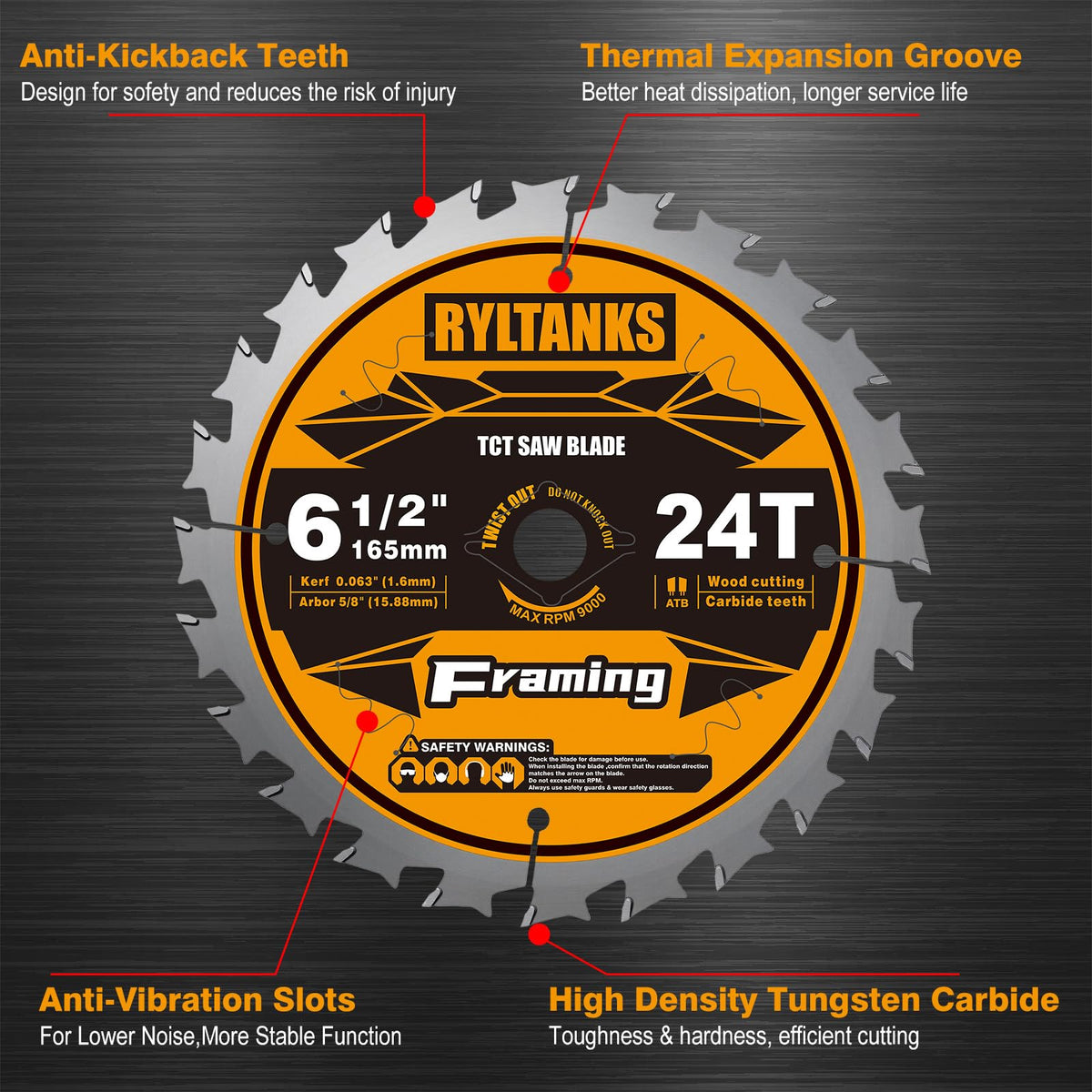 Ryltanks 60T blade with 5/8 inch arbor for fine finish on plywood and melamine