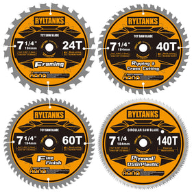 Ryltanks 7-1/4 inch blade pack with 24T/40T/60T for versatile cutting.