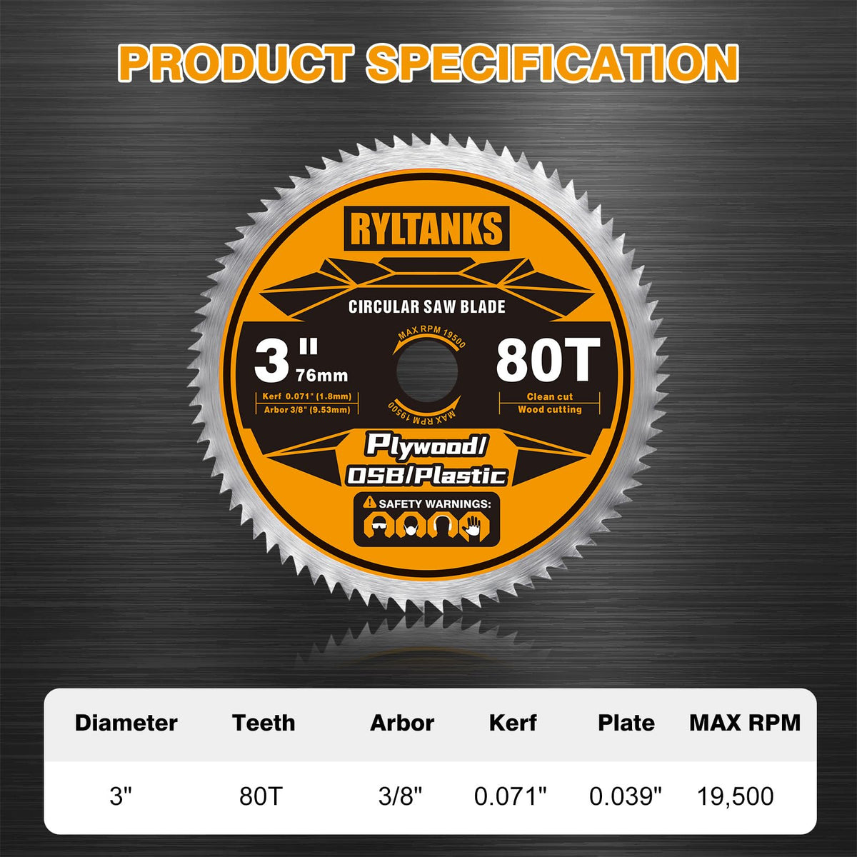Ryltanks 3in 80T blade cuts plywood and OSB smoothly for paneling.