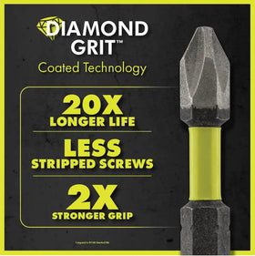 RYOBI 1-inch drive bits assortment showing varied sizes for fast, accurate fastening.