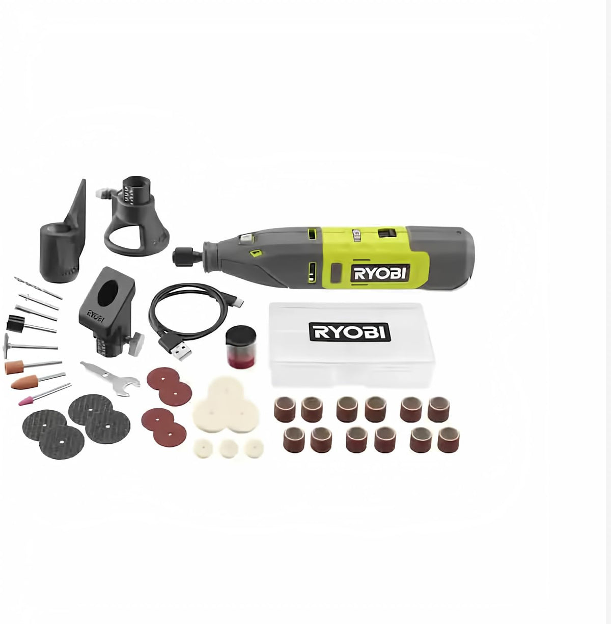 RYOBI 12V cordless rotary tool in use for precise cuts and smooth grinding.
