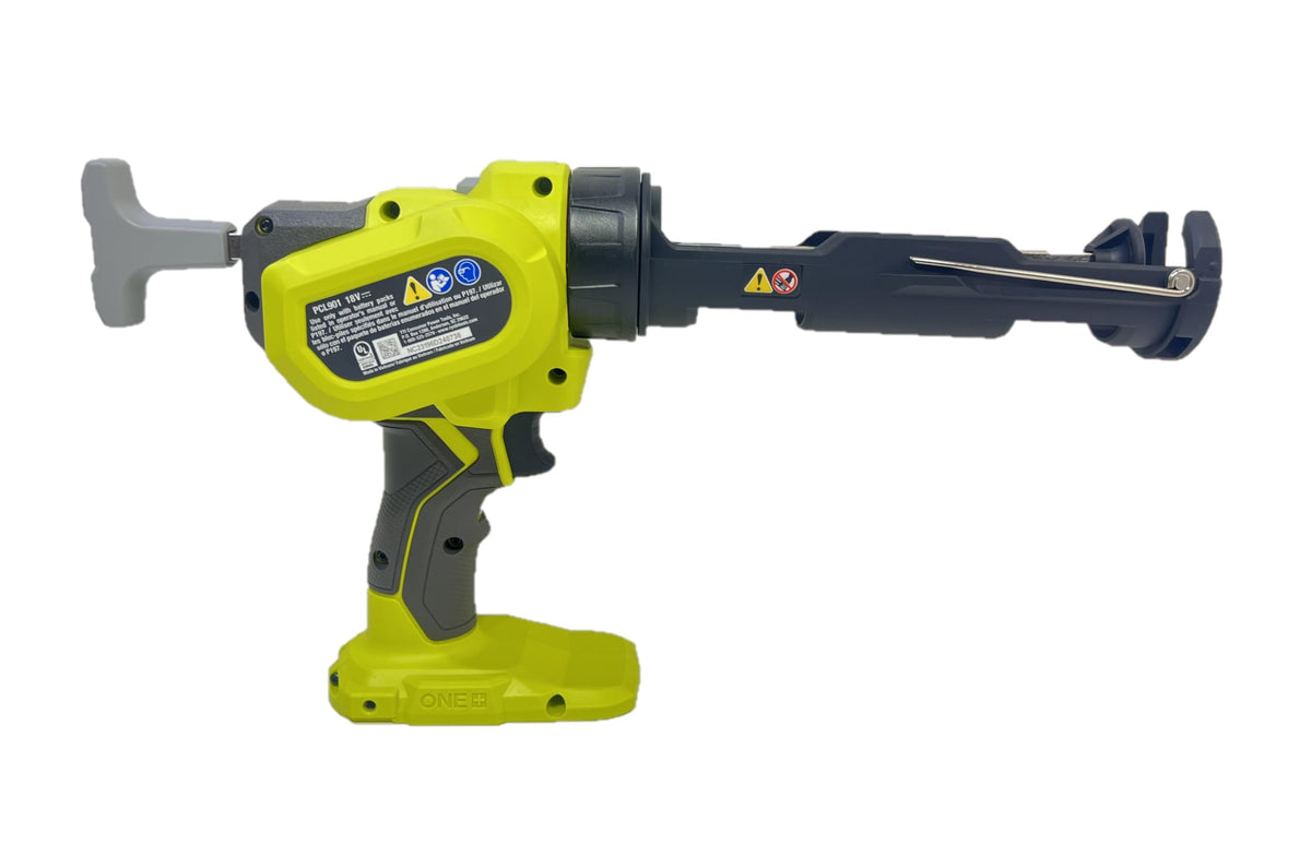 RYOBI 18V ONE+ cordless caulk gun shown in action sealing joints.