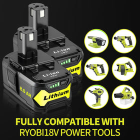 Ultraxxis 8.0Ah compatible with Ryobi 18V ONE+ tools for versatile use.