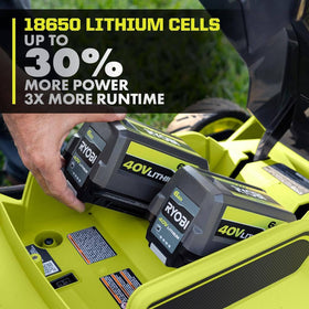 RYOBI 40V 6.0Ah battery held in hand for field use.