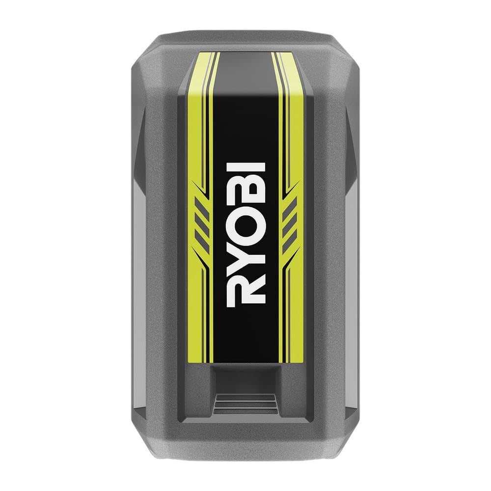 RYOBI 40V 4.0Ah battery charging status display indicates quick charge readiness.