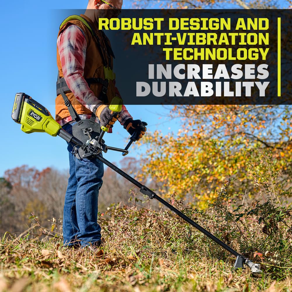 RYOBI 40V 4.0Ah battery durability case emphasizes rugged performance.