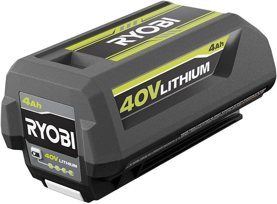 RYOBI 40V 4.0Ah battery front view for portable power in tools.