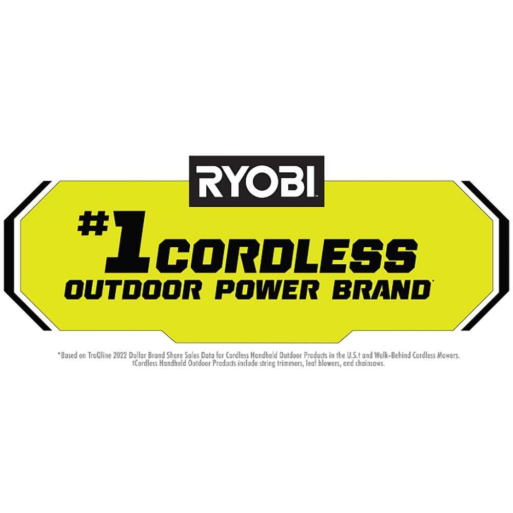 RYOBI 40V 4.0Ah battery in use with lawn tools demonstrates compatibility.