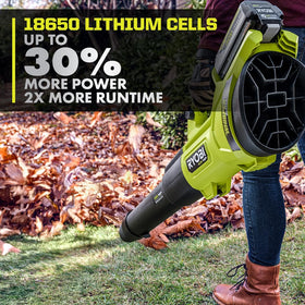 RYOBI 40V 4.0Ah battery safety label highlights proper handling.