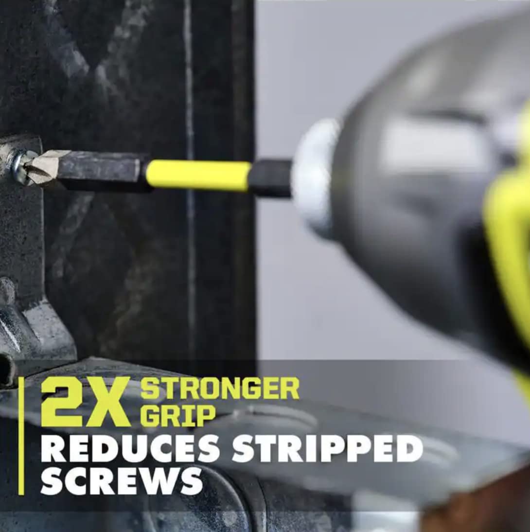 RYOBI diamond grit impact bits close-up emphasizing longer life and stronger grip.
