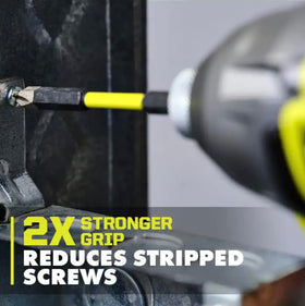 RYOBI diamond grit impact bits close-up emphasizing longer life and stronger grip.