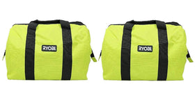 RYOBI green wide-mouth collapsible bag front view for quick on-site storage.