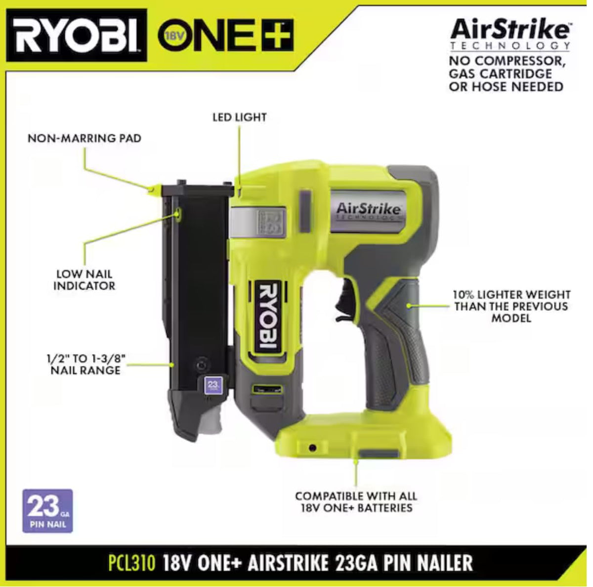 RYOBI ONEAND 18V AirStrike nailer in hand demonstrates portable, cordless convenience for quick trim work.