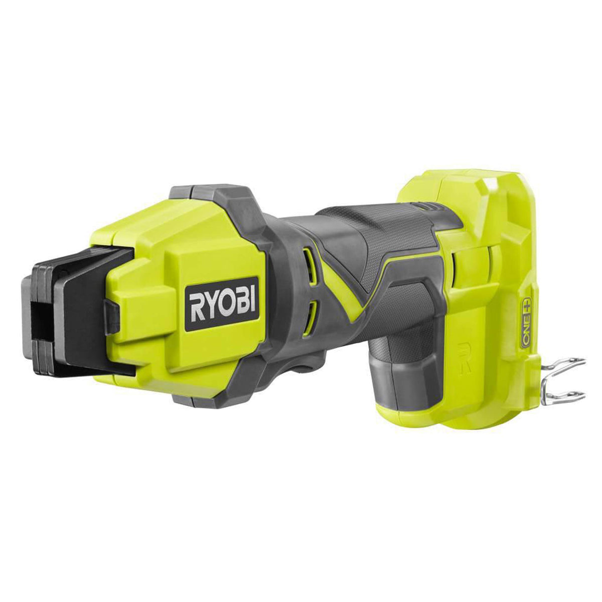 RYOBI ONE+ 18V PEX tubing clamp tool front view showing cordless accessibility for installations
