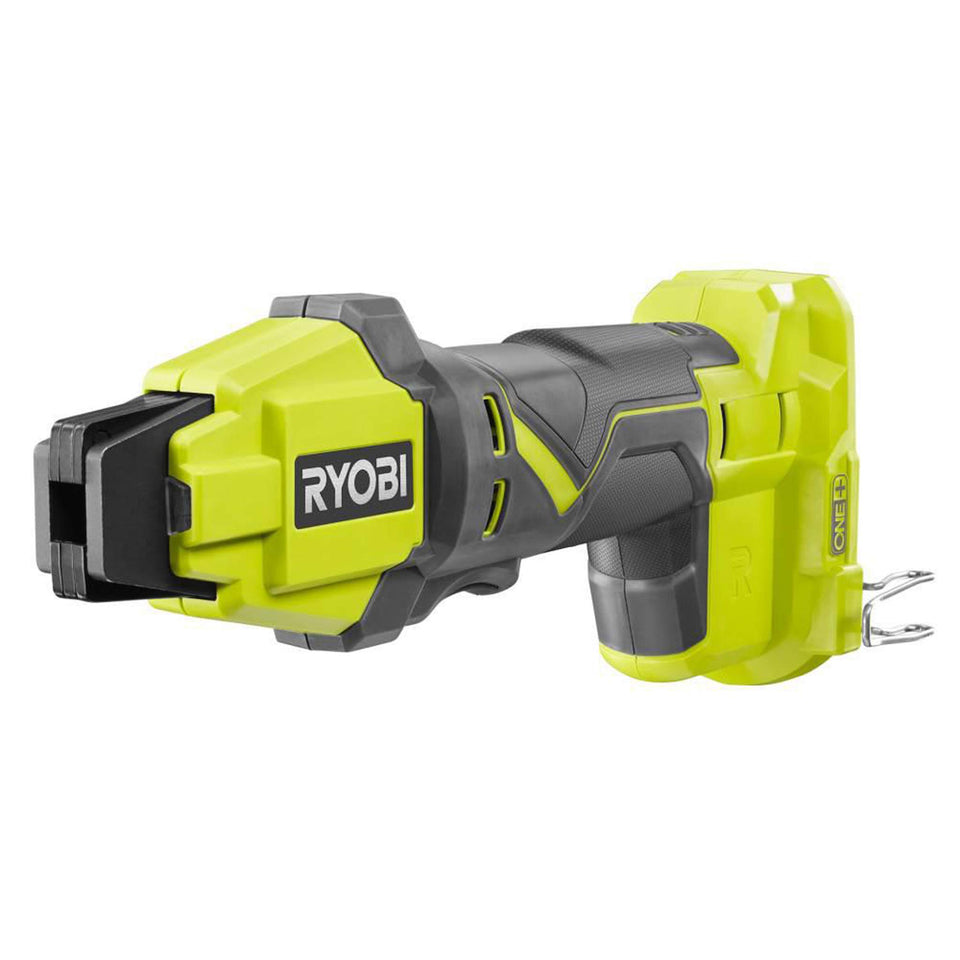 RYOBI ONE+ 18V PEX tubing clamp tool front view showing cordless accessibility for installations