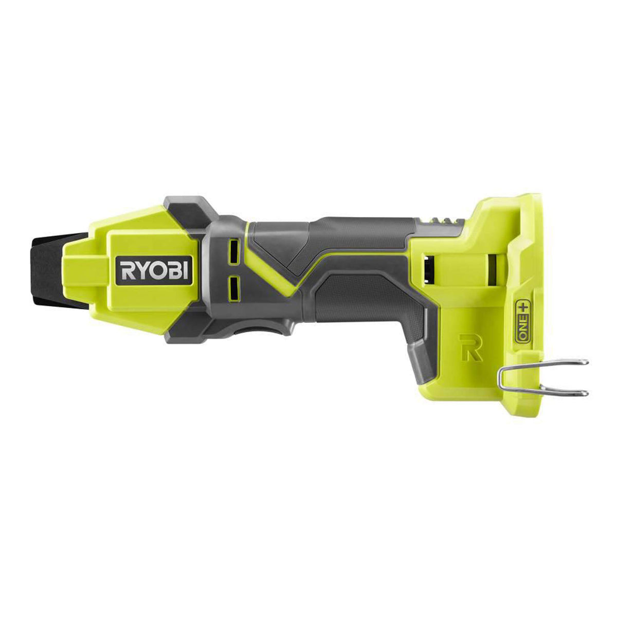 RYOBI ONE+ 18V PEX tubing clamp tool side view highlighting slim profile in tight spaces