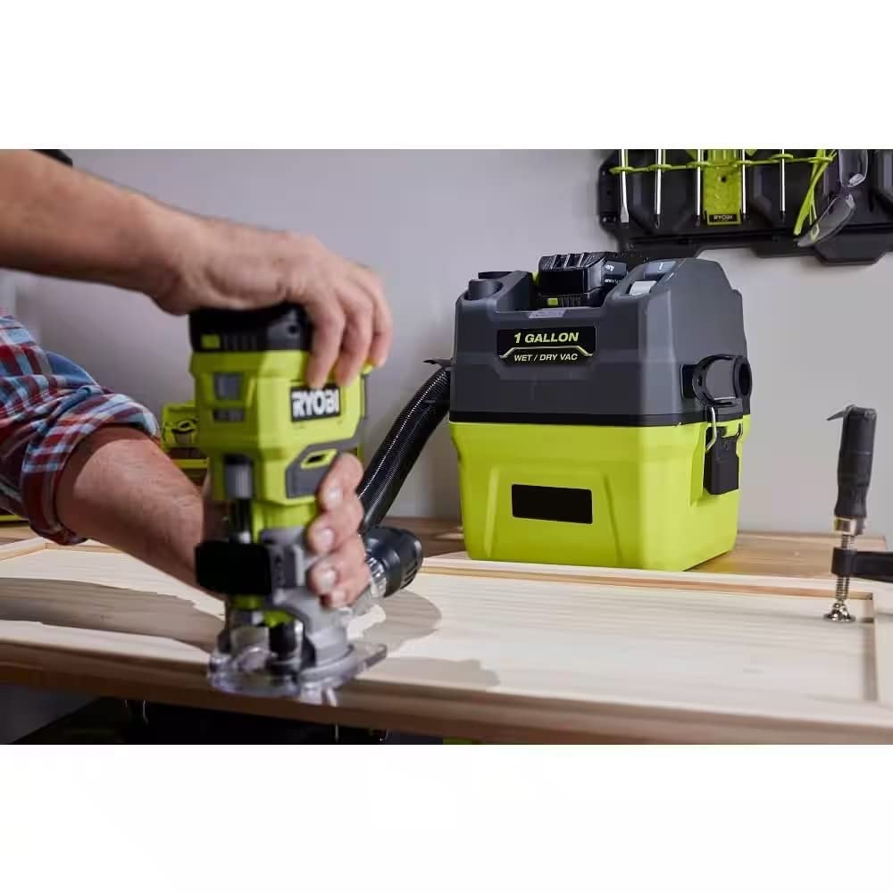 RYOBI ONEAND 18V tool-only in-use with easy-empty design for fast disposal