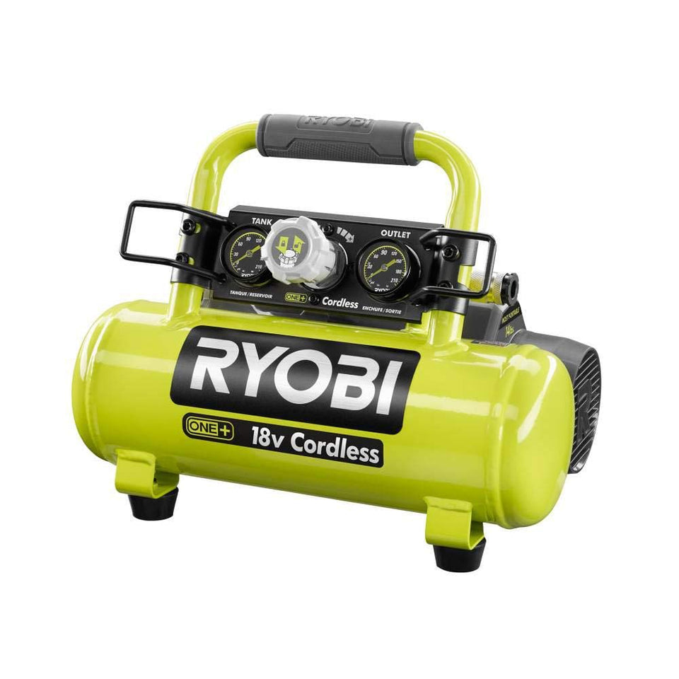 RYOBI ONEAND 1Gal compressor front view for portable inflation tasks