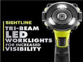 RYOBI ONEAND HP 18V brushless impact wrench chuck closeup demonstrates robust drive selection for versatile fastening.