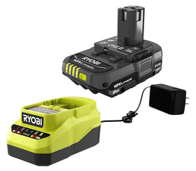 RYOBI One+ 18V 2.0Ah battery powering tools with extended runtime.
