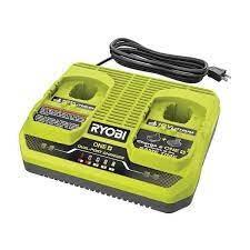 RYOBI ONE+ 18V dual-port charger front view showing two bays for faster workflow