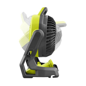 RYOBI ONE+ 18V fan in use on a desk for focused airflow.