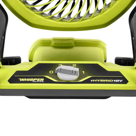 RYOBI ONE+ 18V Whisper Series fan delivers quiet airflow for tasks.