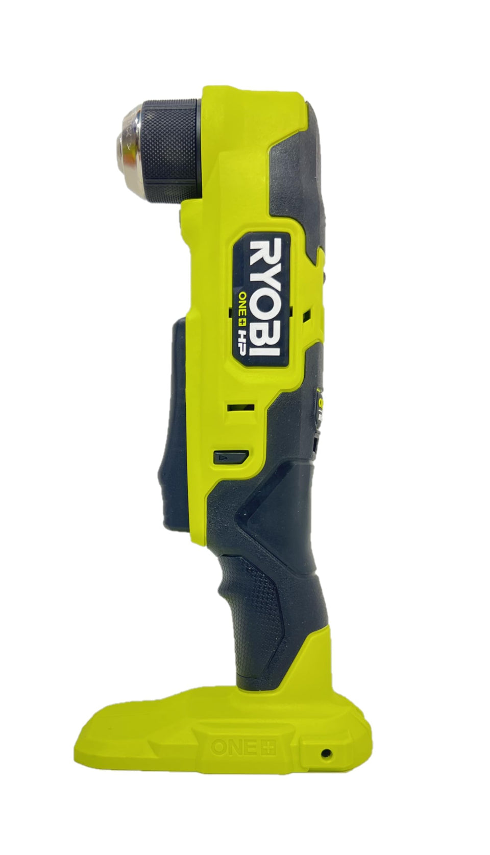 RYOBI ONE+ HP 18V compact right angle drill in hand, ideal for tight spaces.