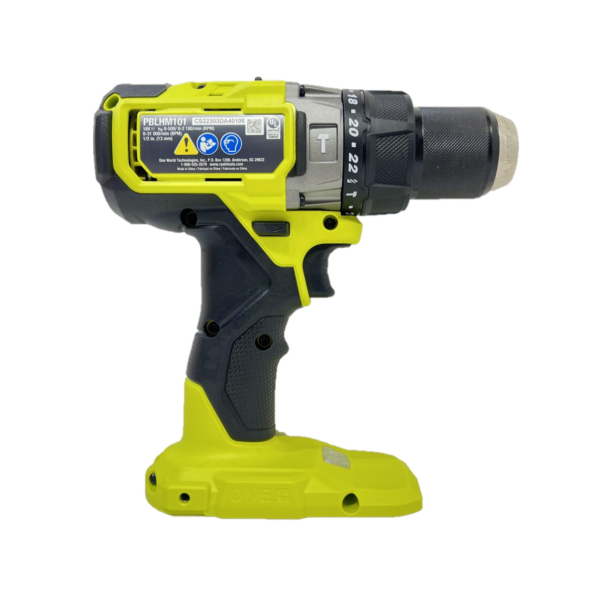 RYOBI hammer mode engaged for masonry and brick drilling.