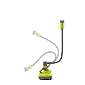 RYOBI PCL665 LED flood mode brightening a wide workspace