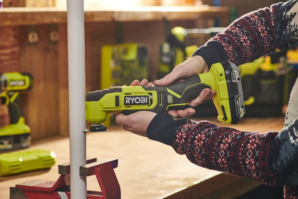 RYOBI RMT18-0 with blades and sanding pad for plunge cuts and detail sanding.